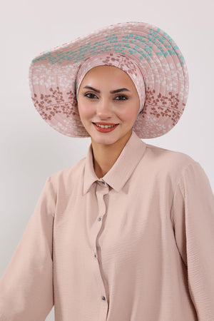 Patterned Turban Bonnet with Detachable Wide-Brim Hat