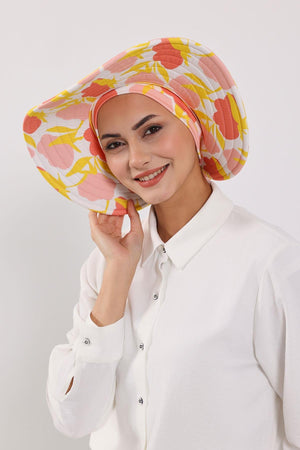 Patterned Turban Bonnet with Detachable Wide-Brim Hat