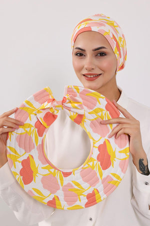 Patterned Turban Bonnet with Detachable Wide-Brim Hat