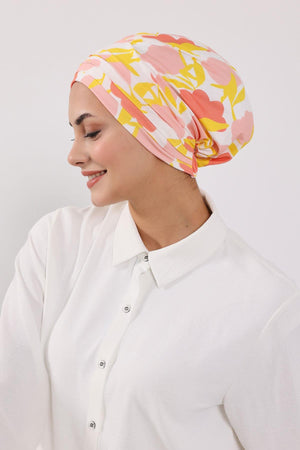 Patterned Turban Bonnet with Detachable Wide-Brim Hat