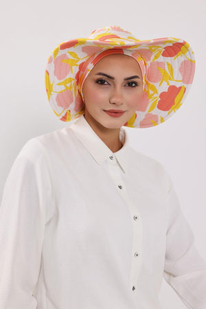 Patterned Turban Bonnet with Detachable Wide-Brim Hat