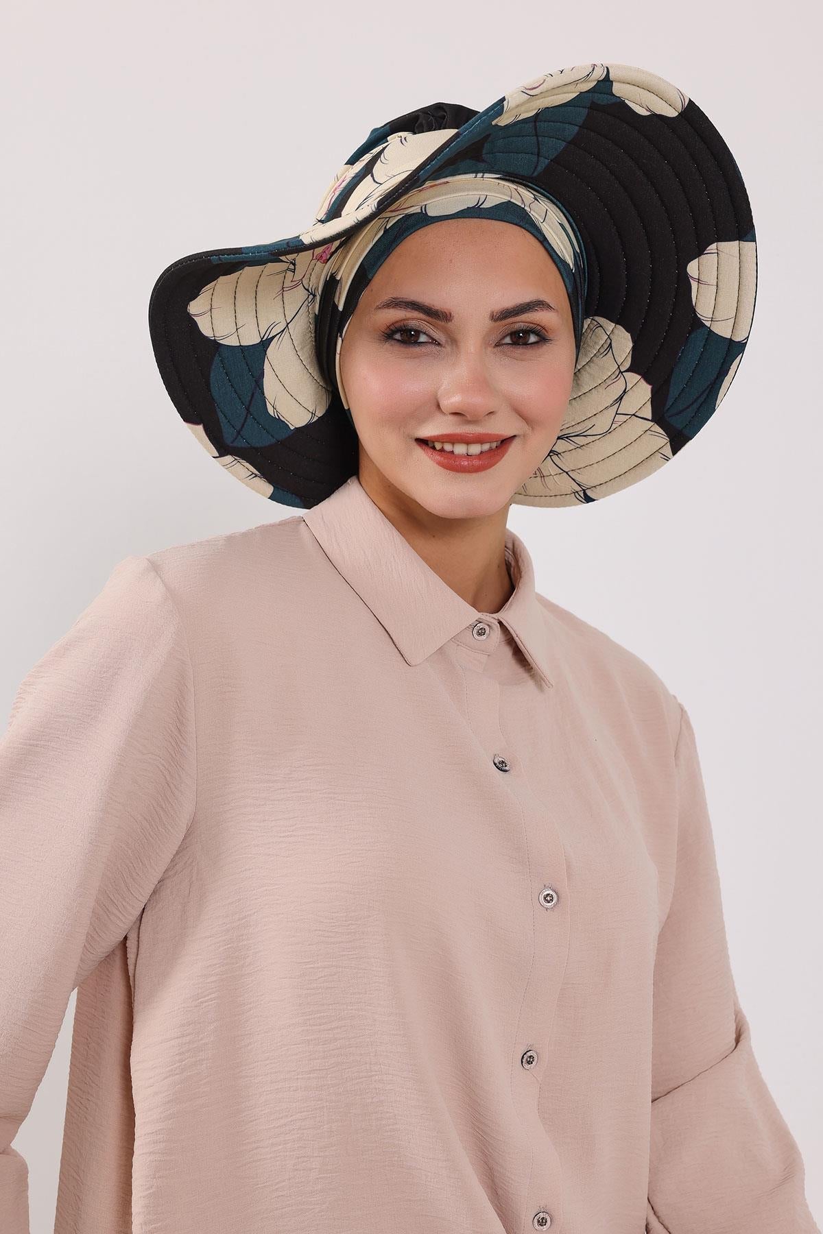 Patterned Turban Bonnet with Detachable Wide-Brim Hat