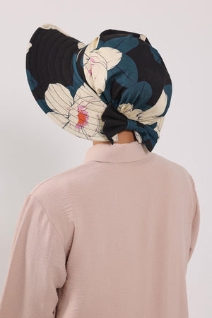 Patterned Turban Bonnet with Detachable Wide-Brim Hat