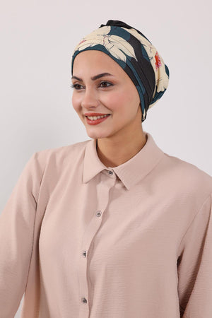 Patterned Turban Bonnet with Detachable Wide-Brim Hat