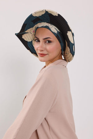 Patterned Turban Bonnet with Detachable Wide-Brim Hat