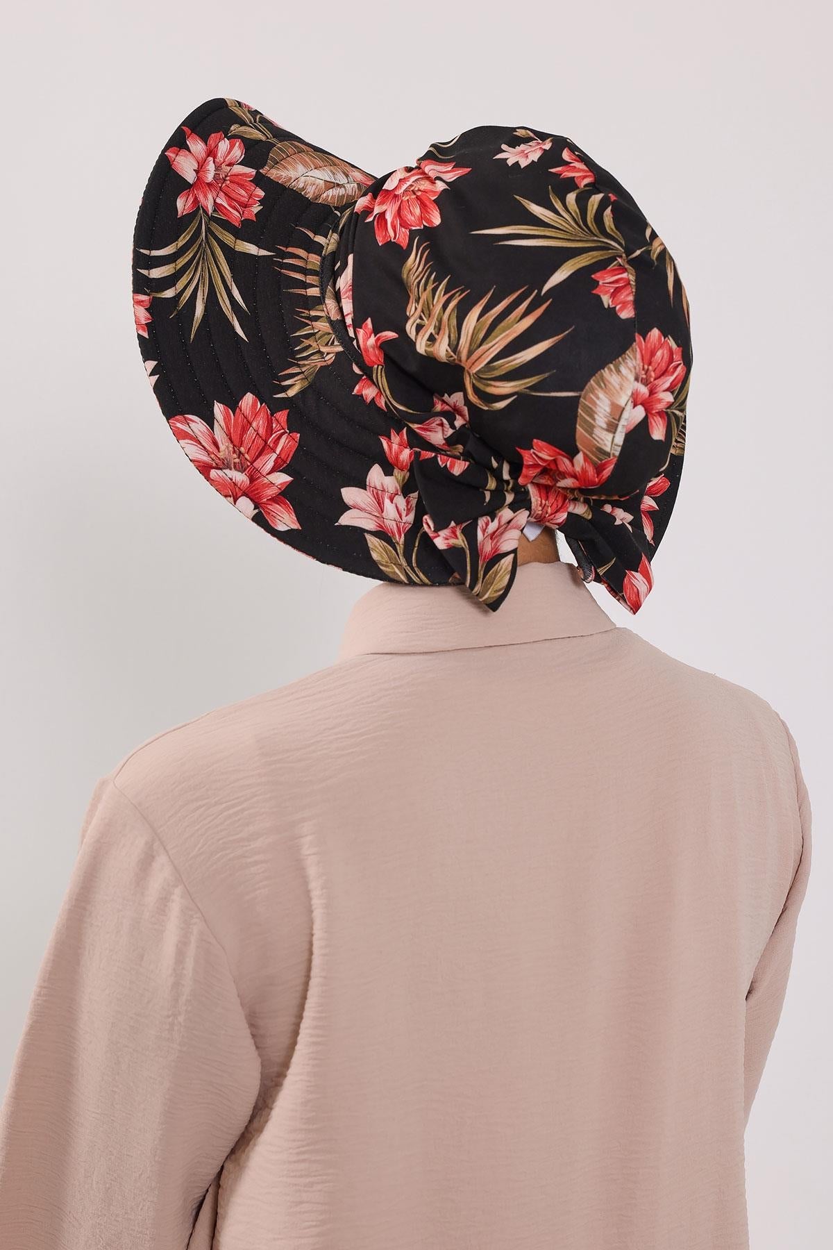 Patterned Turban Bonnet with Detachable Wide-Brim Hat