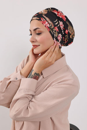Patterned Turban Bonnet with Detachable Wide-Brim Hat