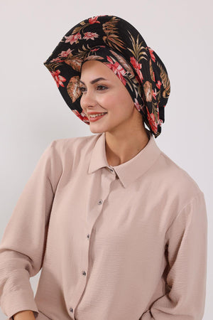 Patterned Turban Bonnet with Detachable Wide-Brim Hat