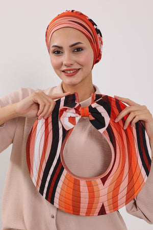 Patterned Turban Bonnet with Detachable Wide-Brim Hat