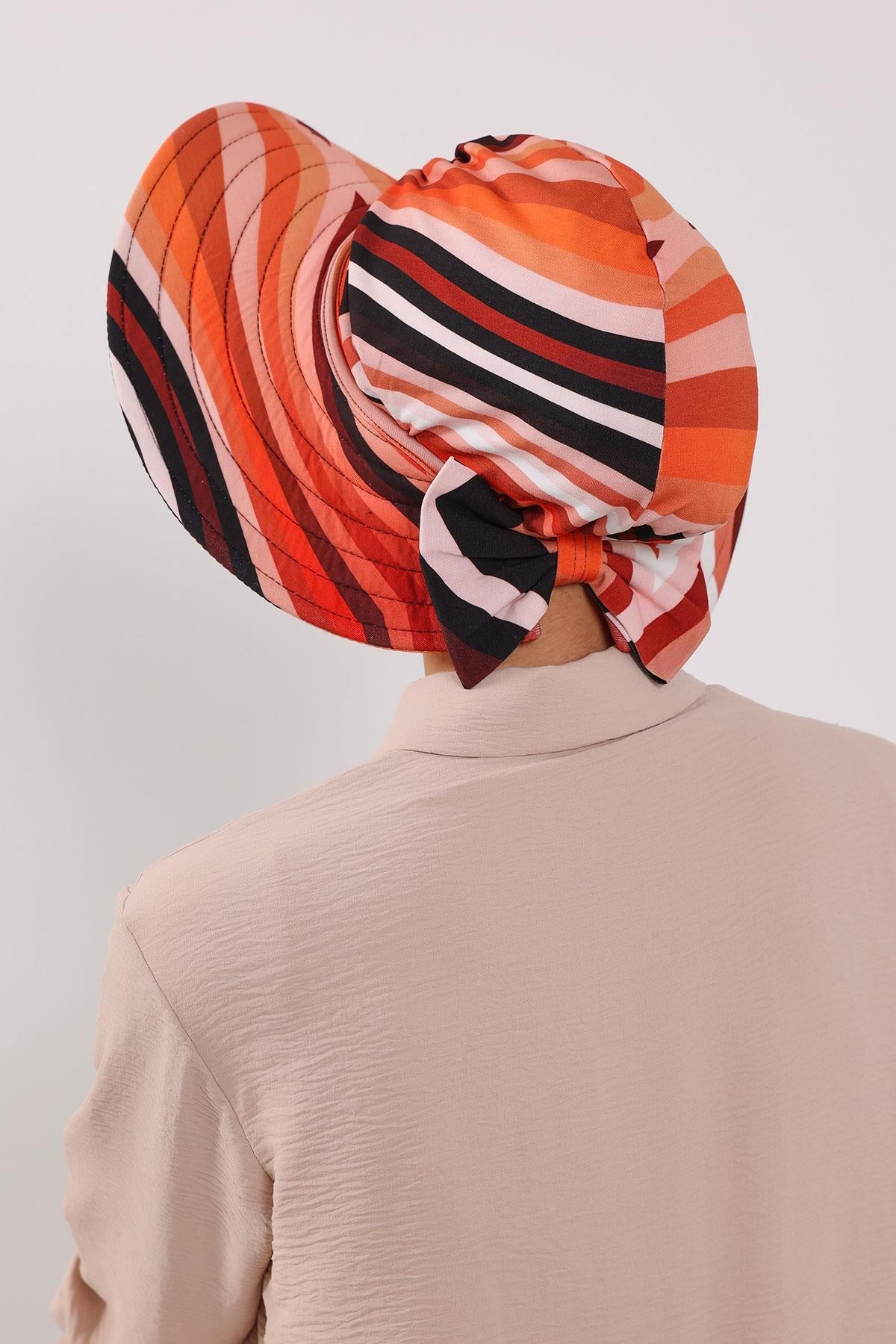 Patterned Turban Bonnet with Detachable Wide-Brim Hat