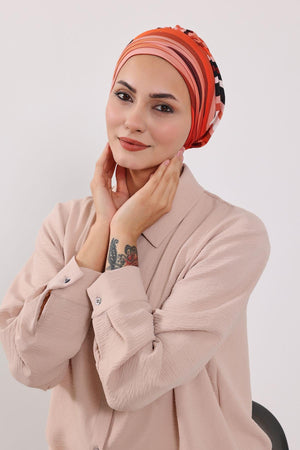 Patterned Turban Bonnet with Detachable Wide-Brim Hat