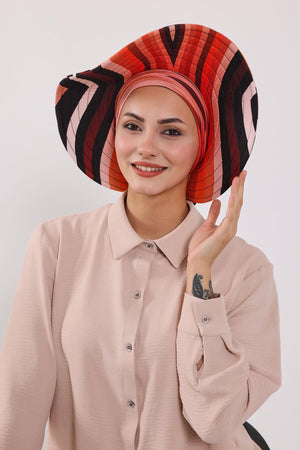 Patterned Turban Bonnet with Detachable Wide-Brim Hat