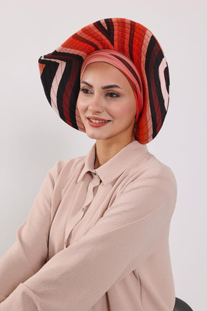 Patterned Turban Bonnet with Detachable Wide-Brim Hat