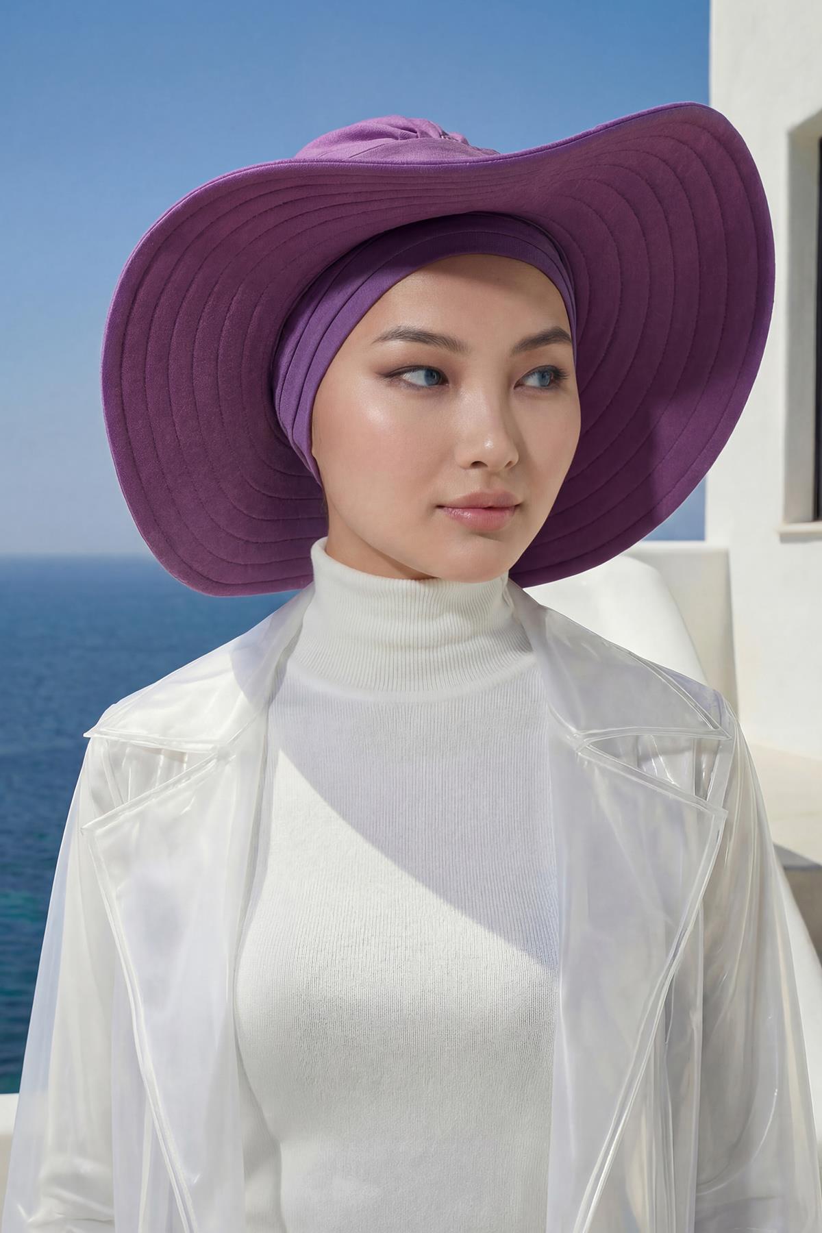 Modest Aerobin Turban Bonnet with Removable Wide-Brim Hat