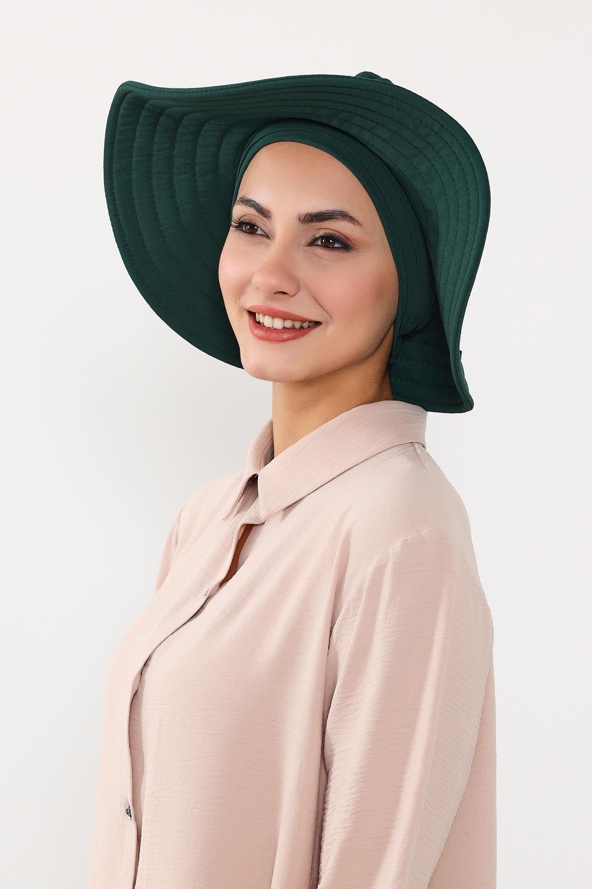Modest Aerobin Turban Bonnet with Removable Wide-Brim Hat