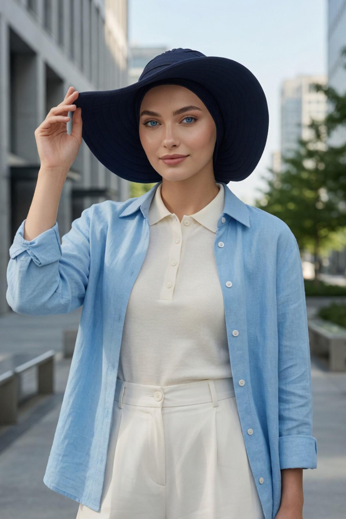 Jersey Bonnet Turban with Wide-Brim Sun Hat