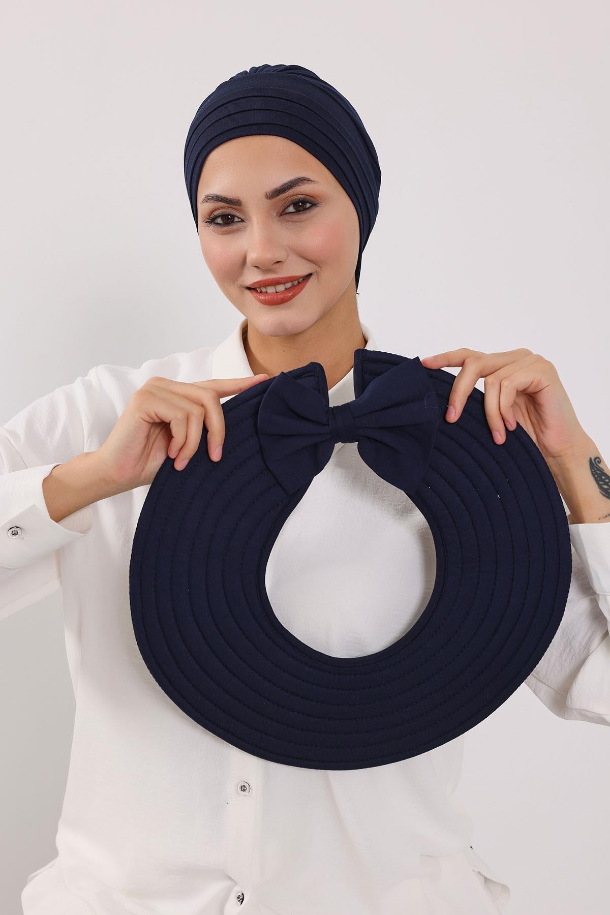 Jersey Bonnet Turban with Wide-Brim Sun Hat