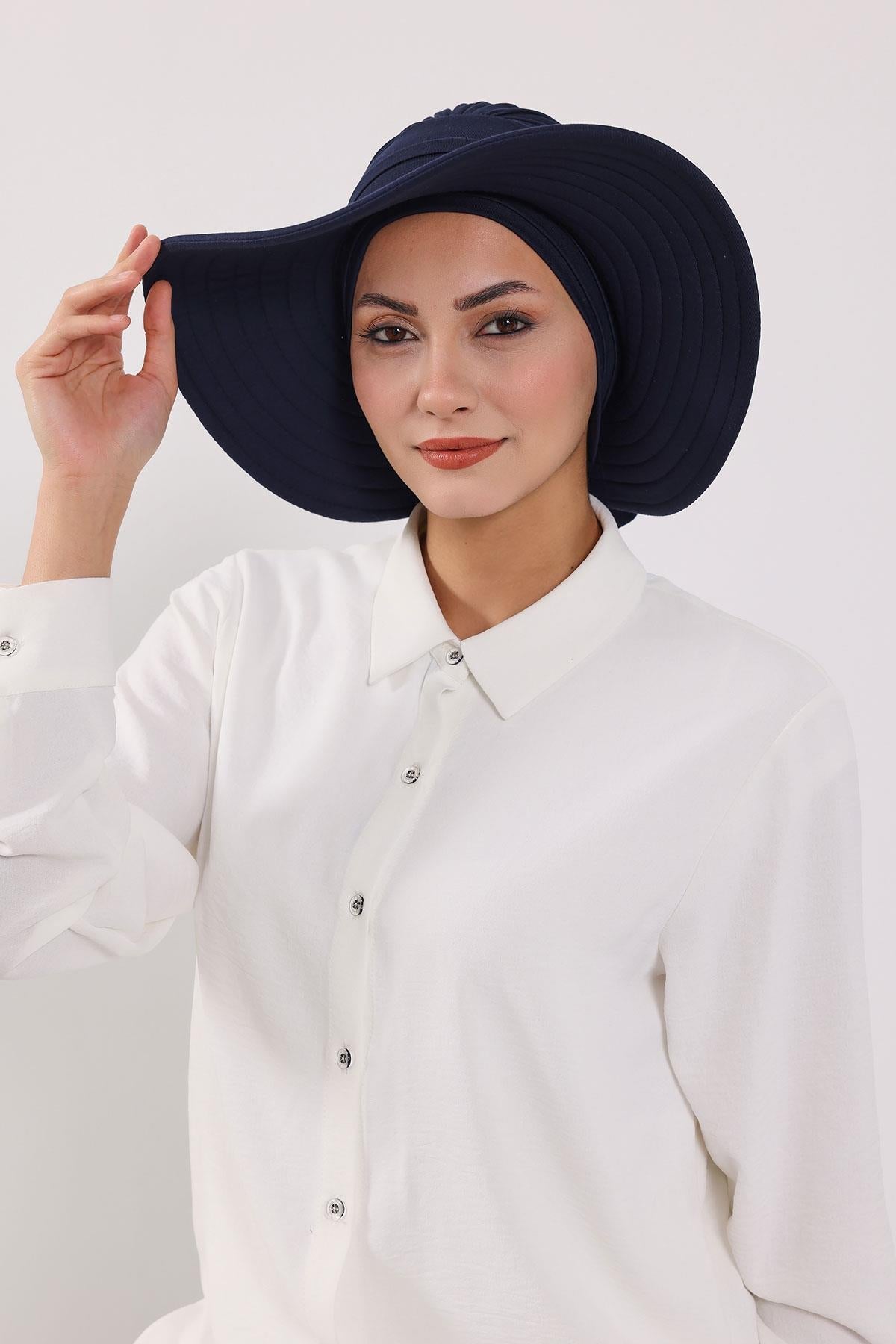 Jersey Bonnet Turban with Wide-Brim Sun Hat
