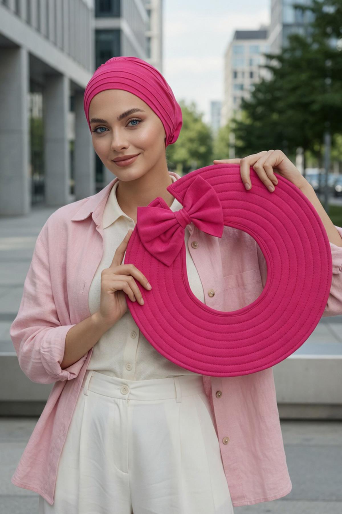 Jersey Bonnet Turban with Wide-Brim Sun Hat