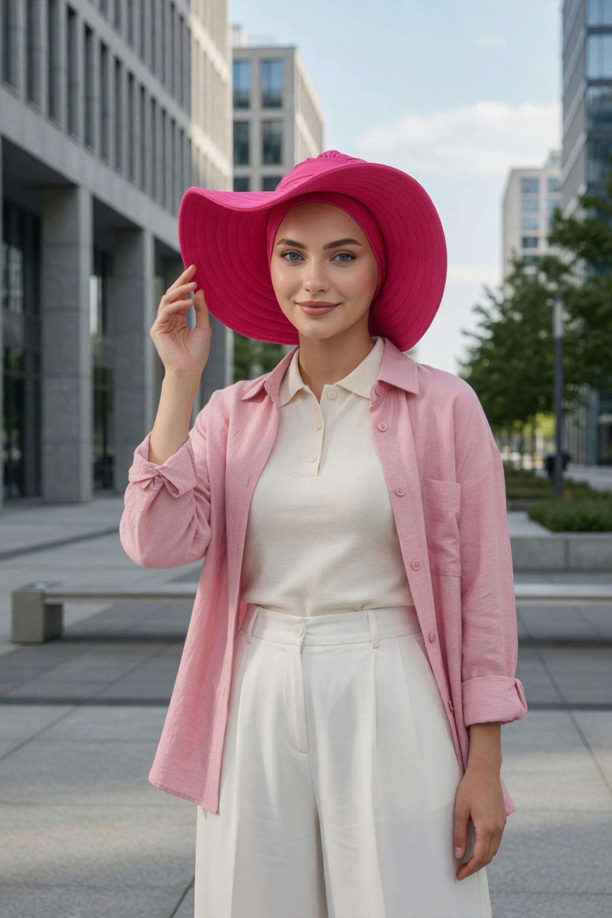 Jersey Bonnet Turban with Wide-Brim Sun Hat