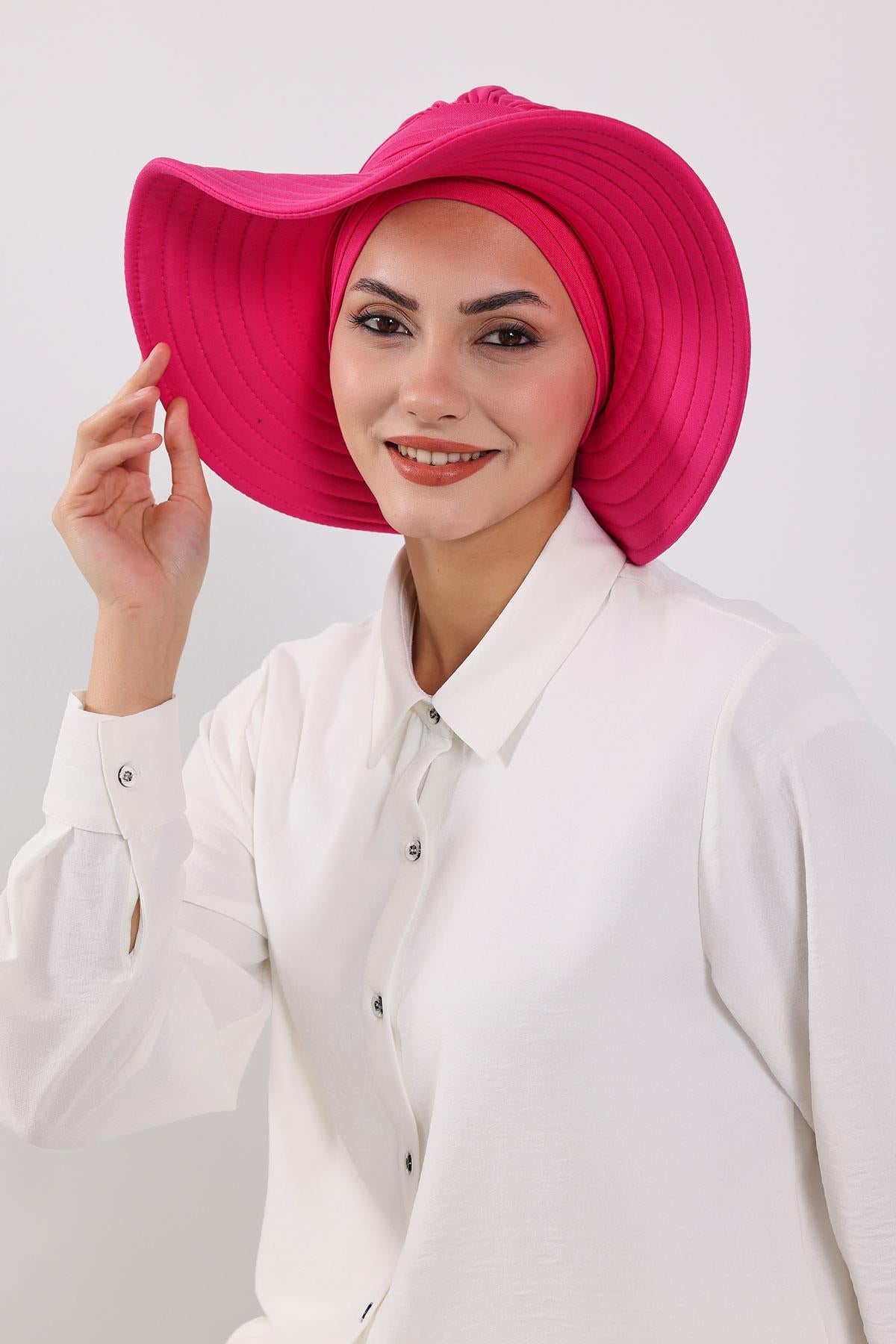 Jersey Bonnet Turban with Wide-Brim Sun Hat