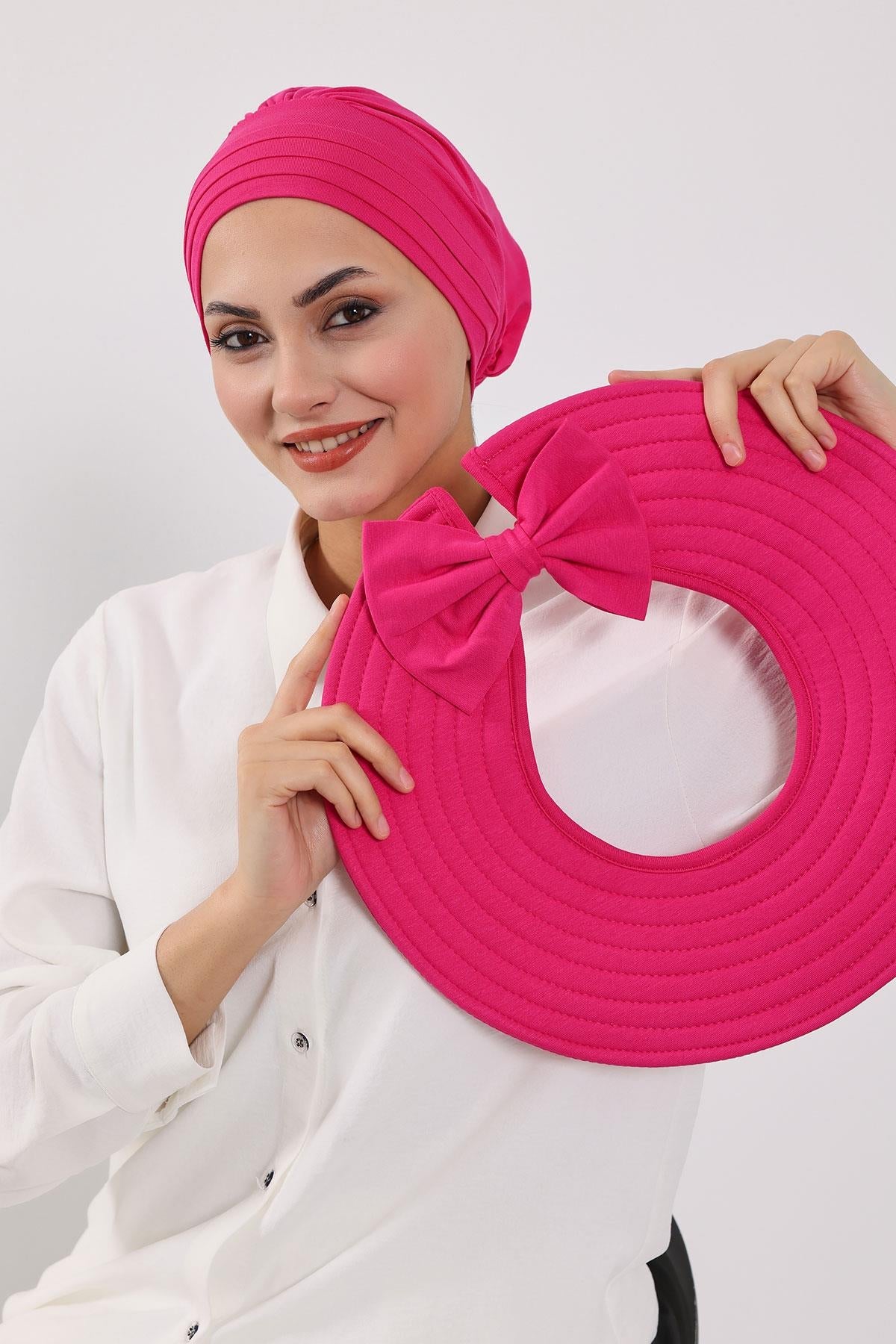 Jersey Bonnet Turban with Wide-Brim Sun Hat