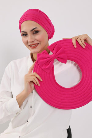 Jersey Bonnet Turban with Wide-Brim Sun Hat