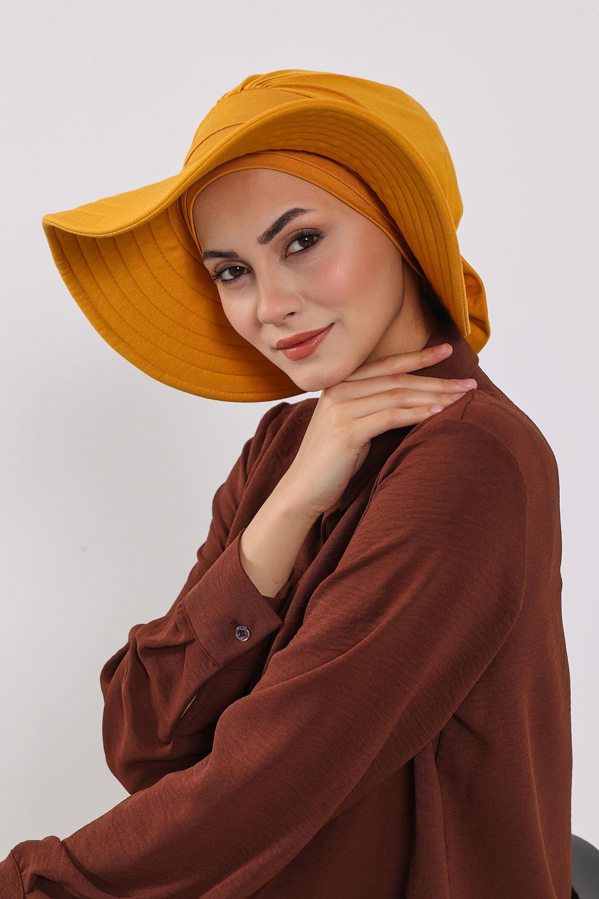 Jersey Bonnet Turban with Wide-Brim Sun Hat