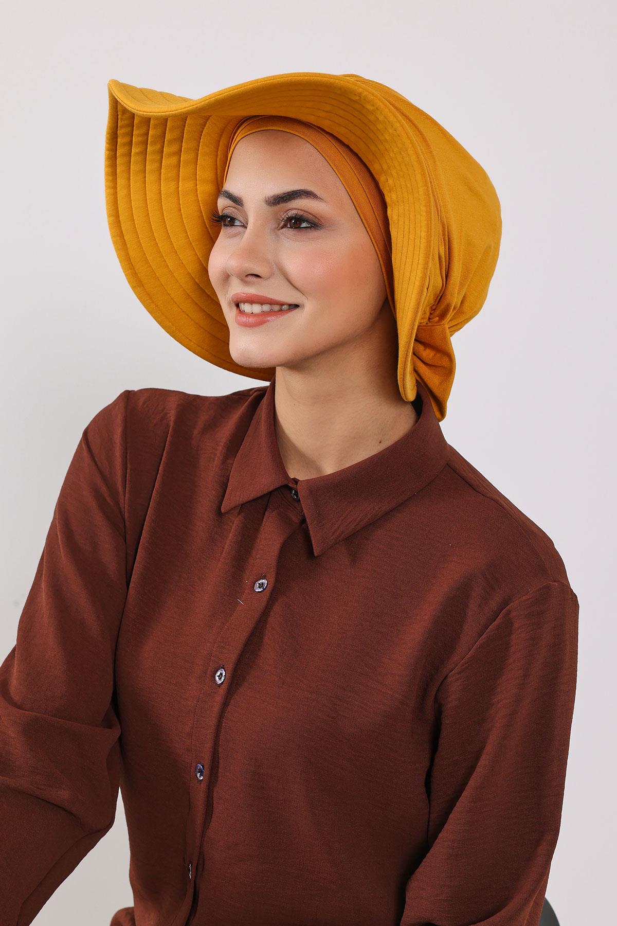 Jersey Bonnet Turban with Wide-Brim Sun Hat