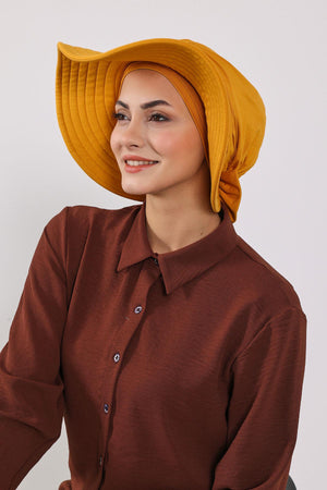 Jersey Bonnet Turban with Wide-Brim Sun Hat