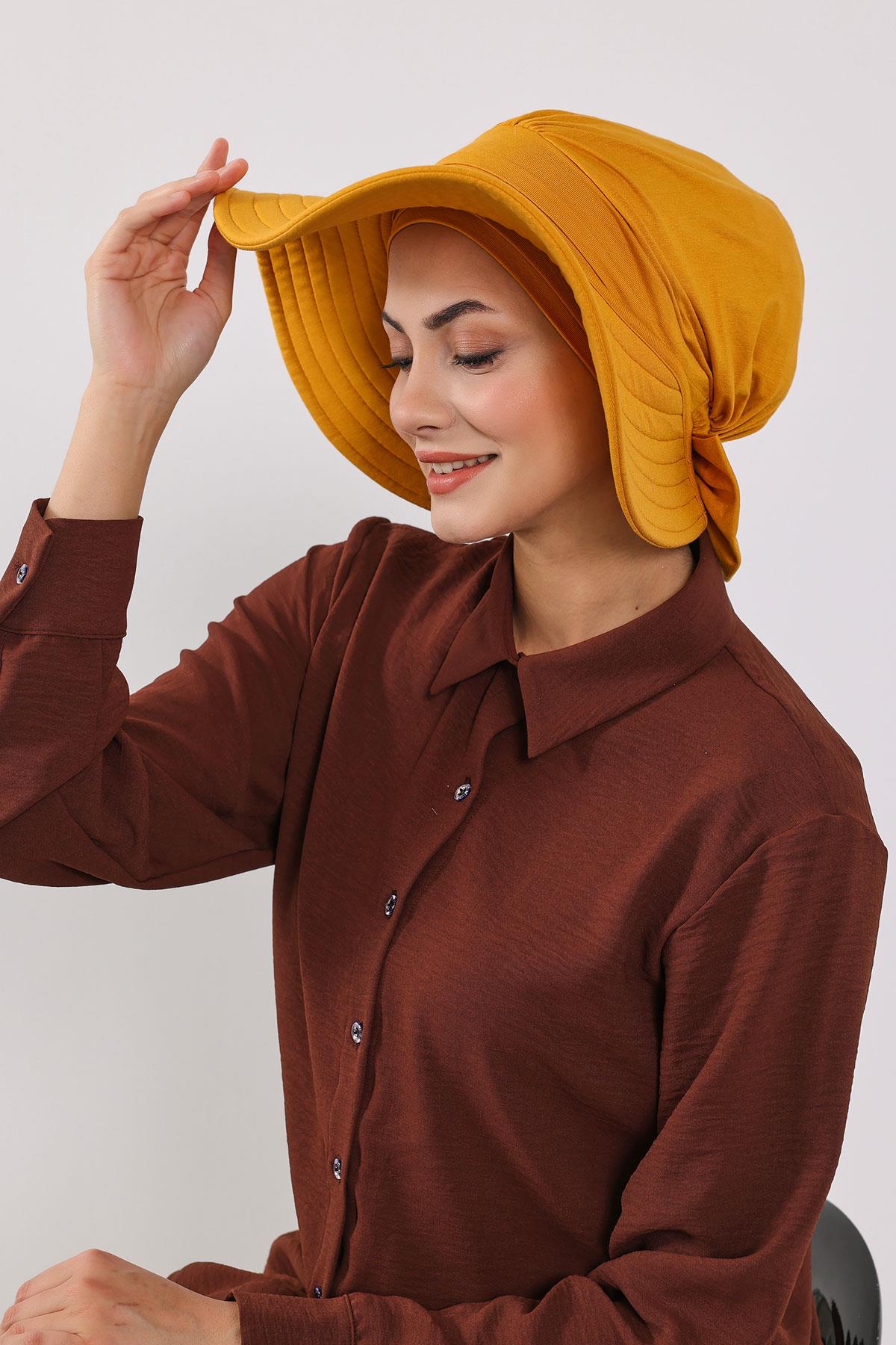 Jersey Bonnet Turban with Wide-Brim Sun Hat