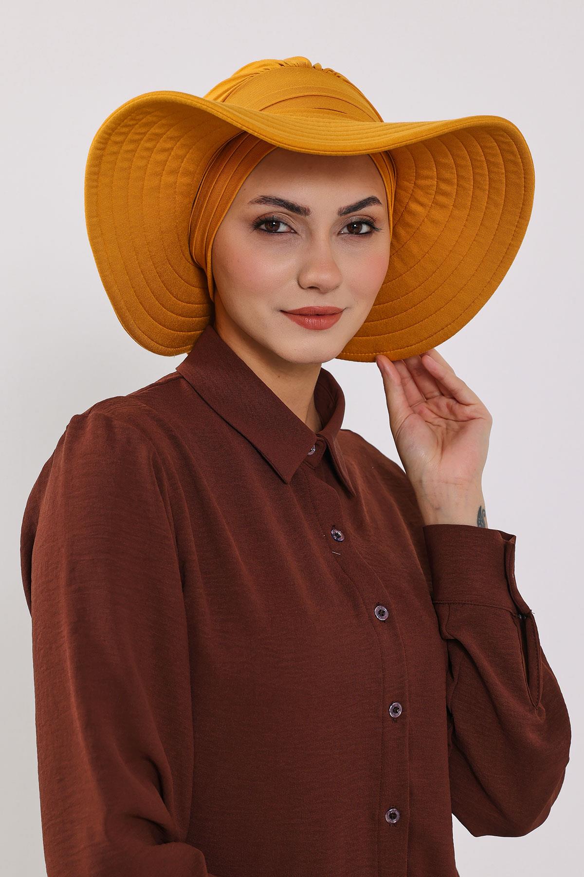 Jersey Bonnet Turban with Wide-Brim Sun Hat
