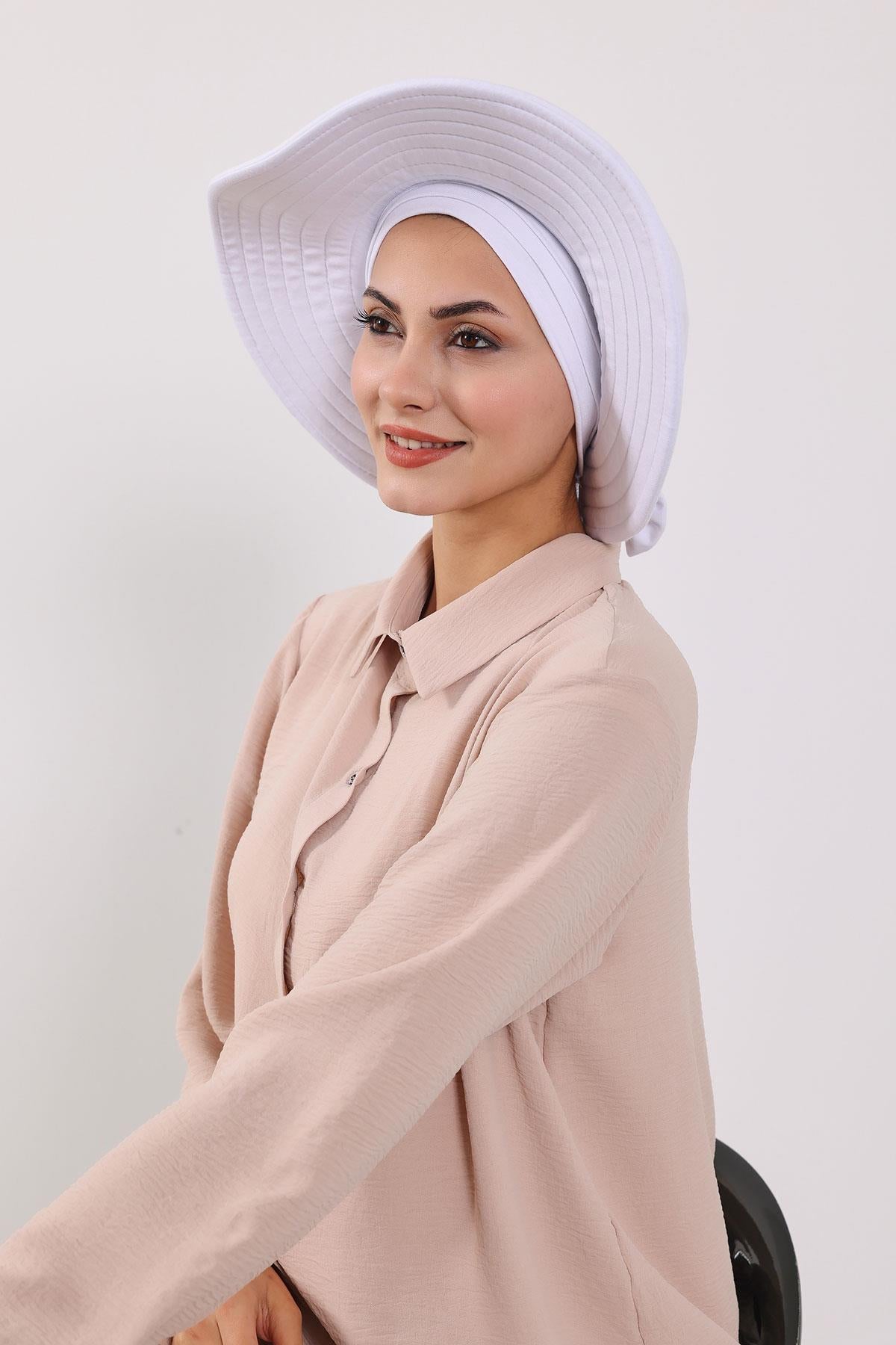 Jersey Bonnet Turban with Wide-Brim Sun Hat
