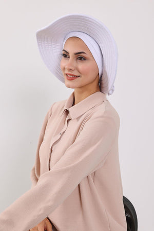 Jersey Bonnet Turban with Wide-Brim Sun Hat