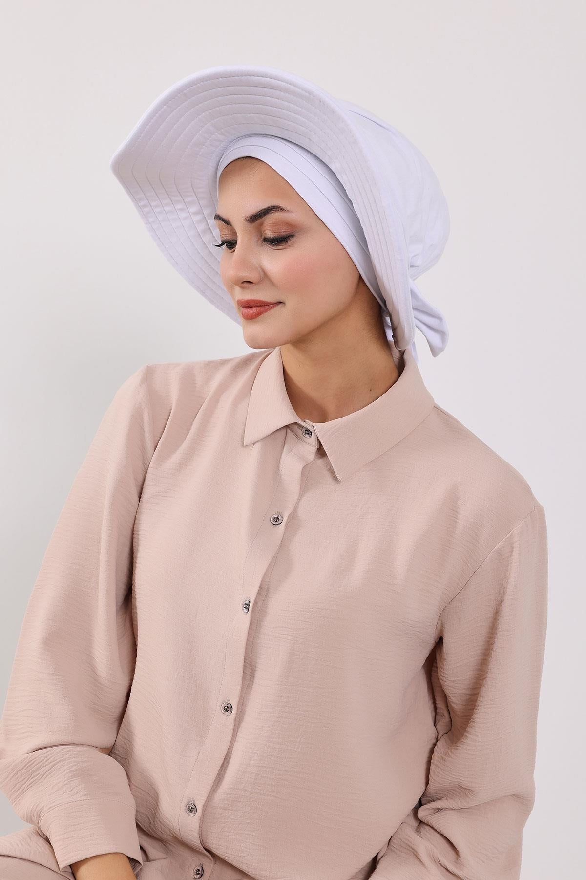Jersey Bonnet Turban with Wide-Brim Sun Hat