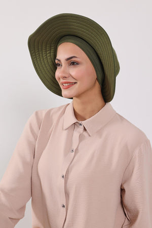 Jersey Bonnet Turban with Wide-Brim Sun Hat