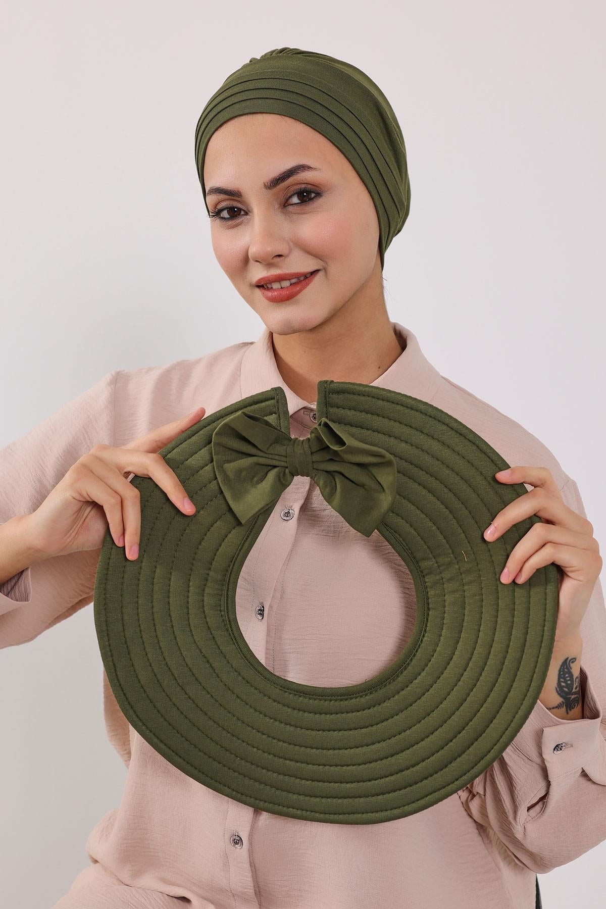 Jersey Bonnet Turban with Wide-Brim Sun Hat