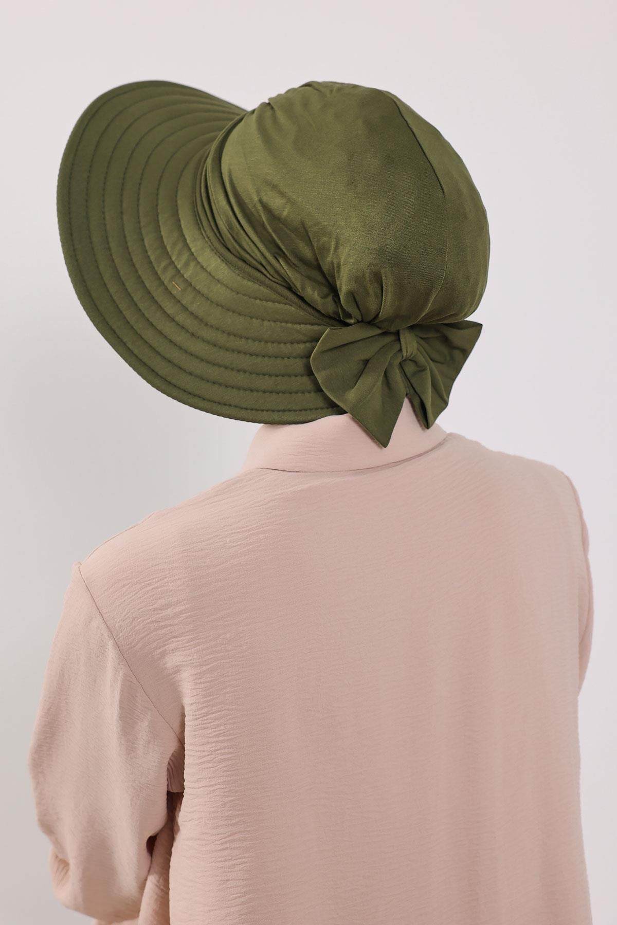 Jersey Bonnet Turban with Wide-Brim Sun Hat