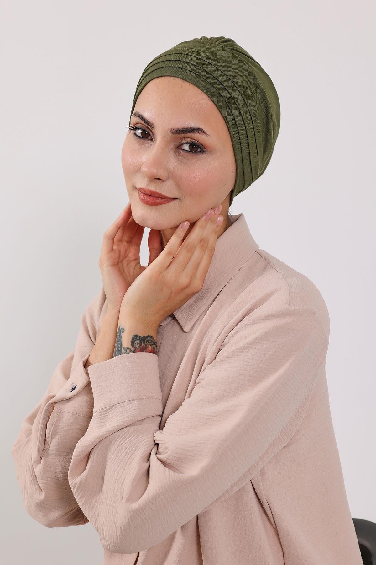 Jersey Bonnet Turban with Wide-Brim Sun Hat