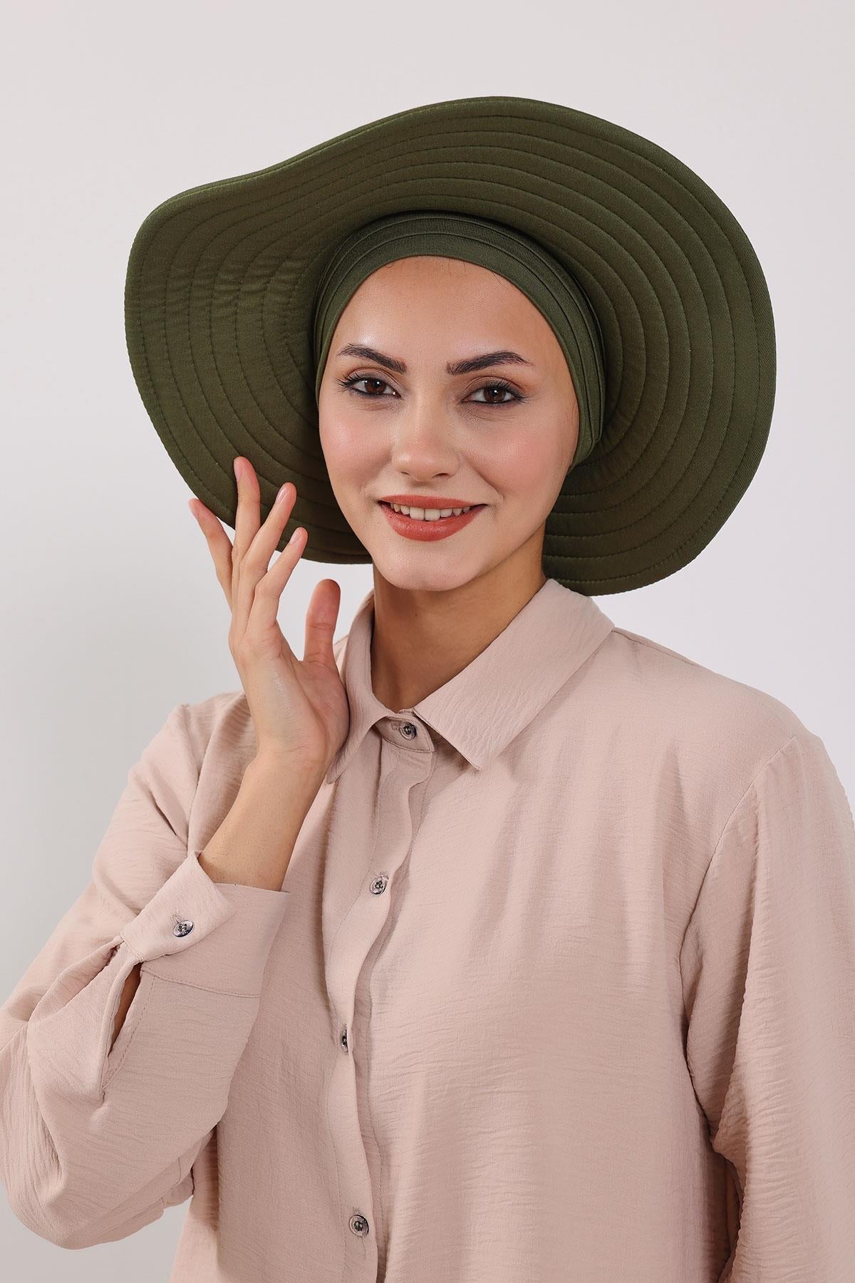 Jersey Bonnet Turban with Wide-Brim Sun Hat