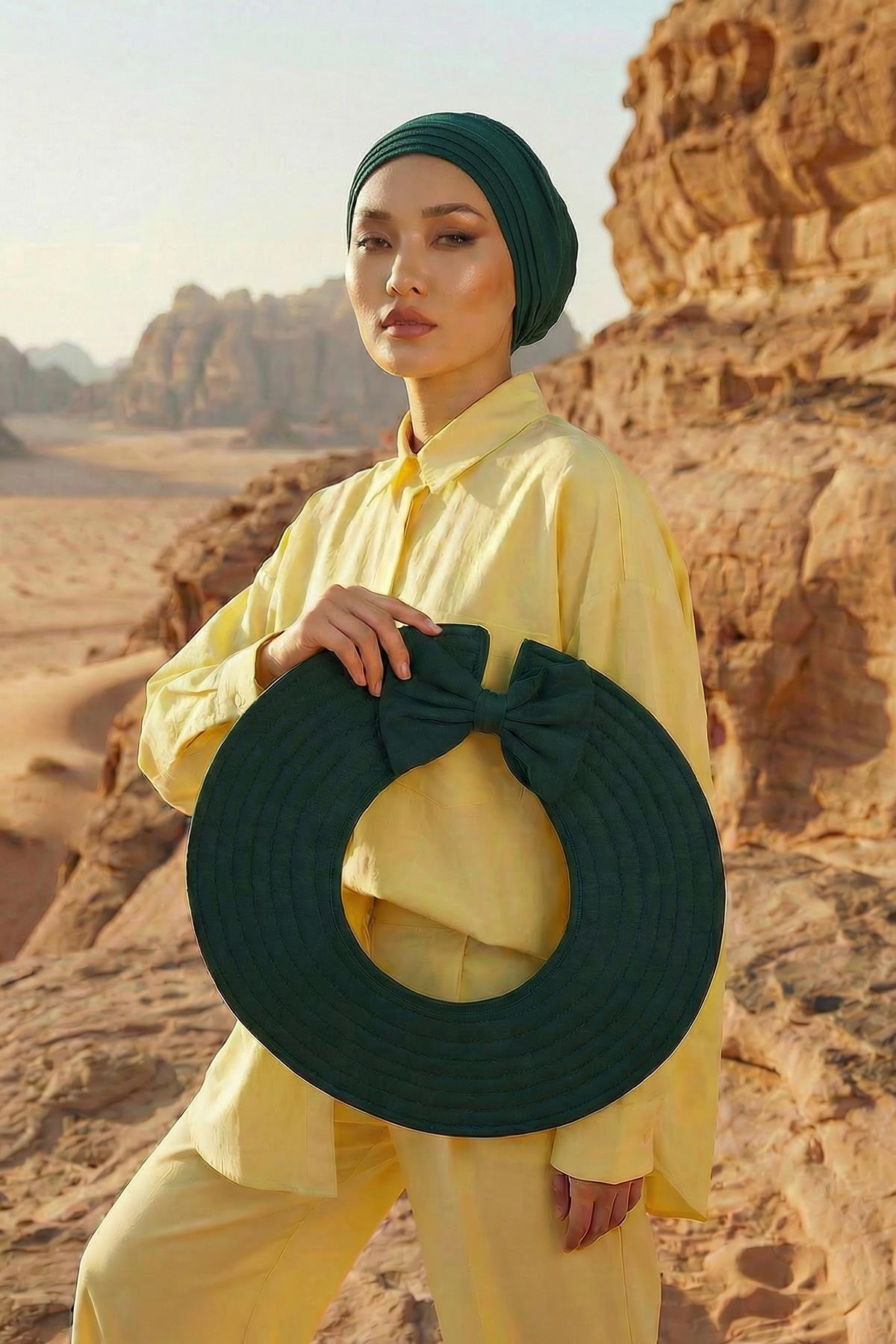 Jersey Bonnet Turban with Wide-Brim Sun Hat