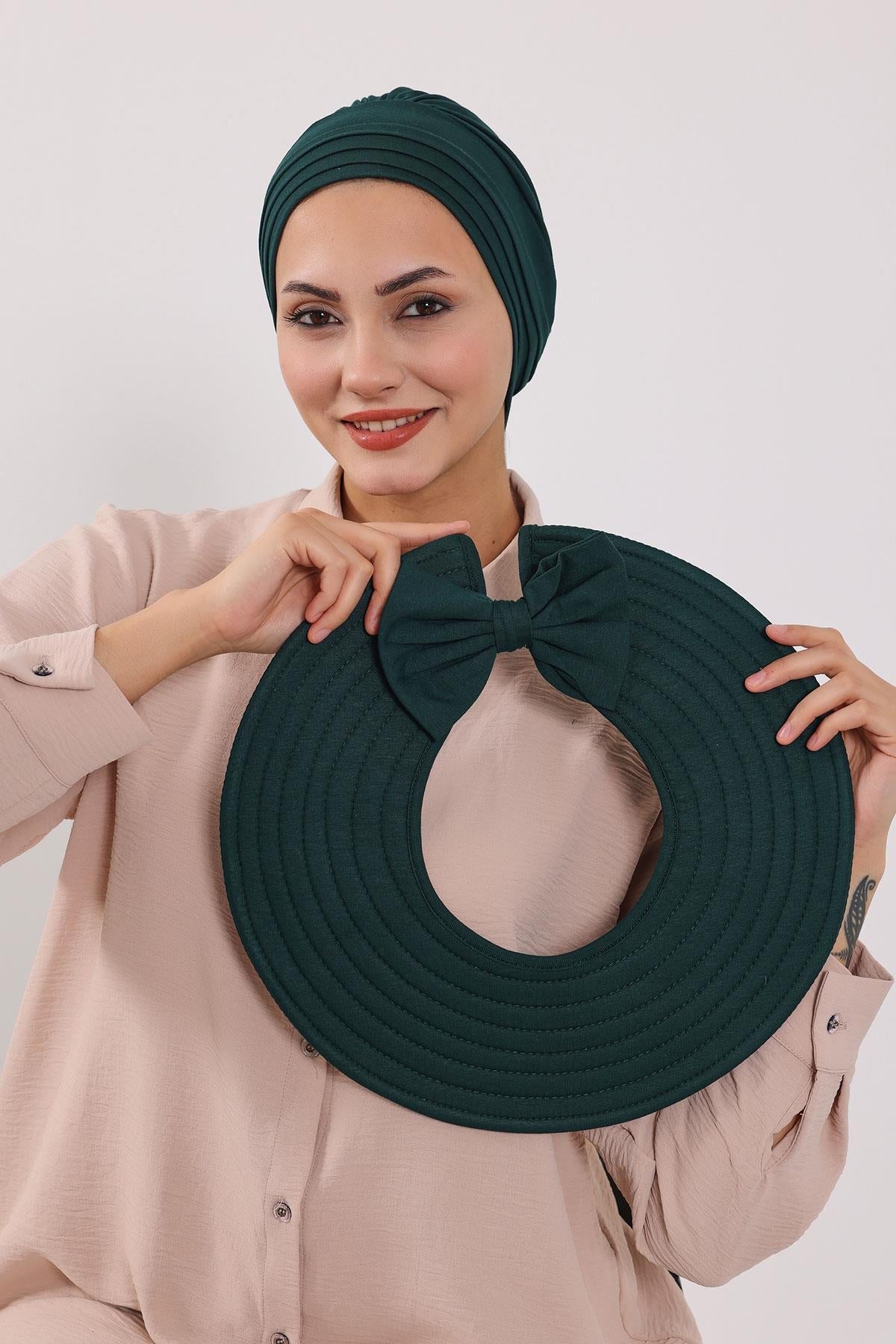 Jersey Bonnet Turban with Wide-Brim Sun Hat