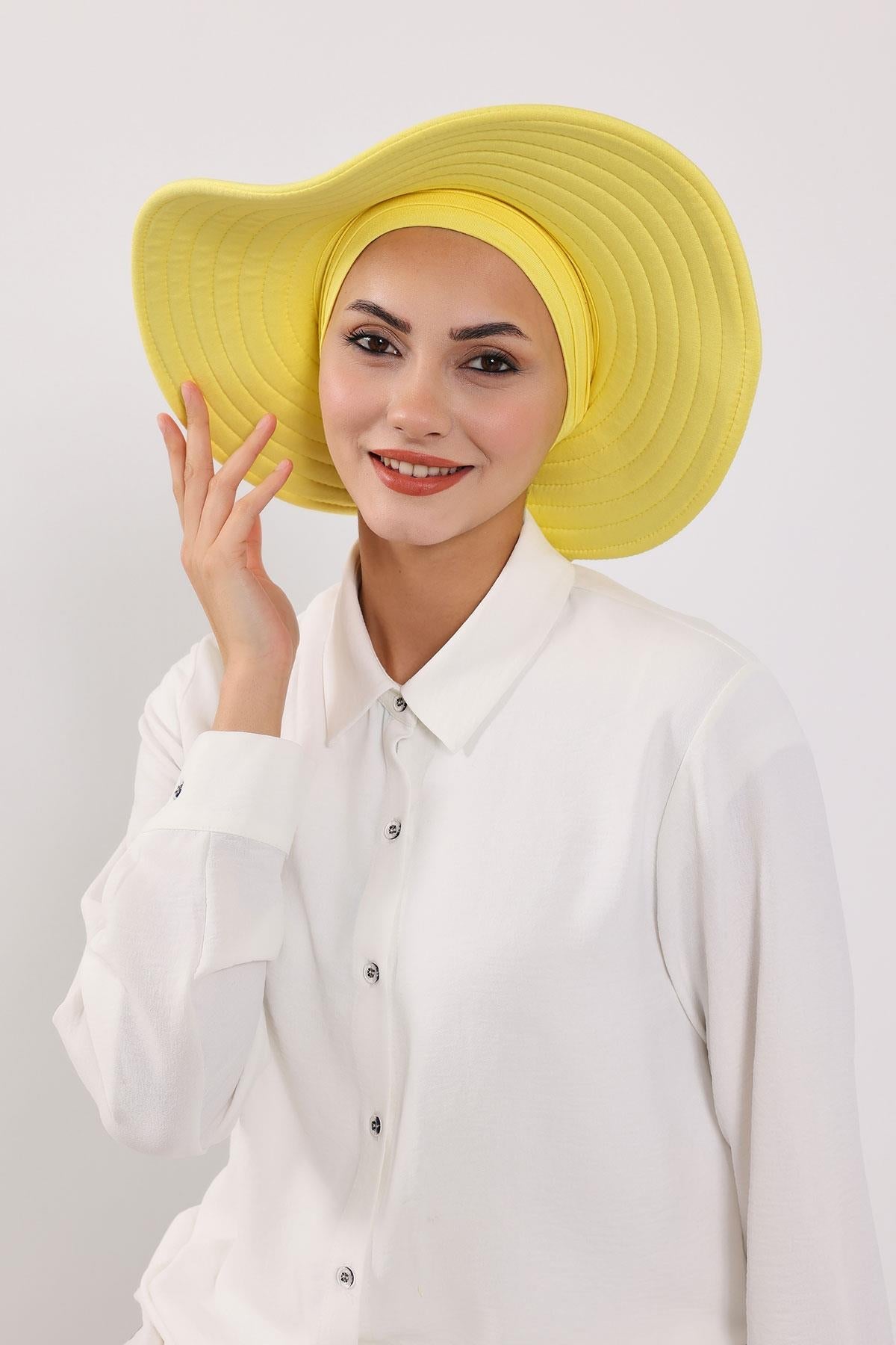 Jersey Bonnet Turban with Wide-Brim Sun Hat