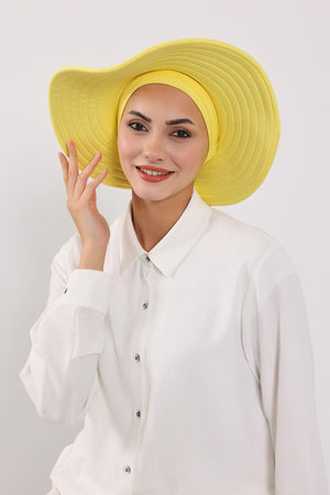 Jersey Bonnet Turban with Wide-Brim Sun Hat