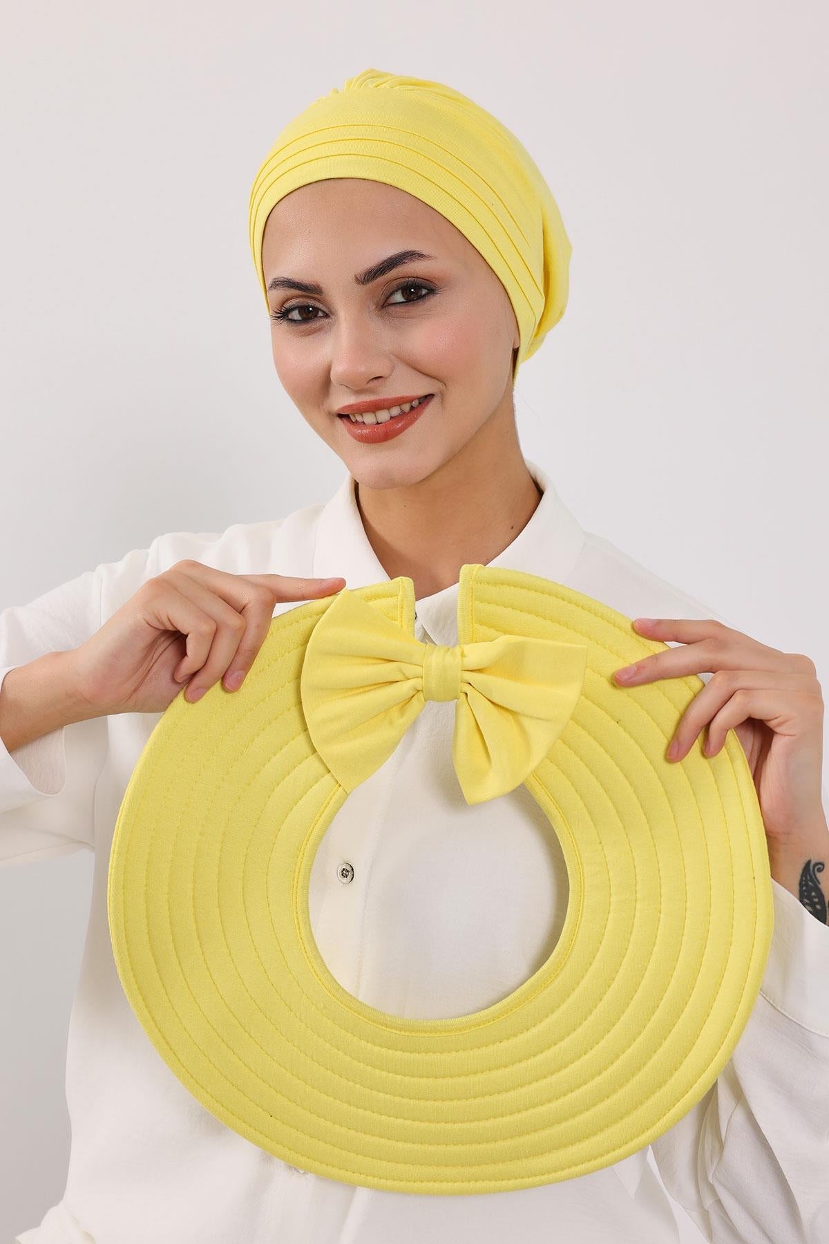 Jersey Bonnet Turban with Wide-Brim Sun Hat