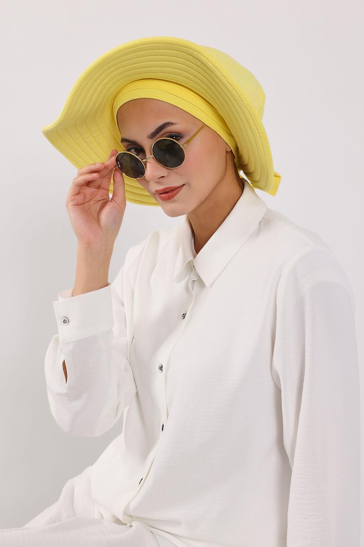 Jersey Bonnet Turban with Wide-Brim Sun Hat