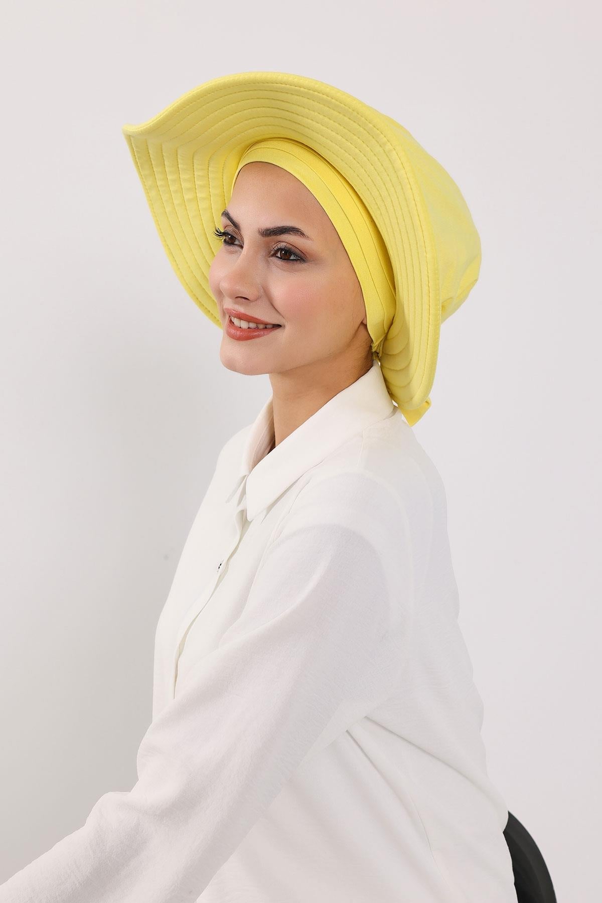 Jersey Bonnet Turban with Wide-Brim Sun Hat