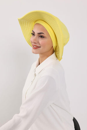 Jersey Bonnet Turban with Wide-Brim Sun Hat