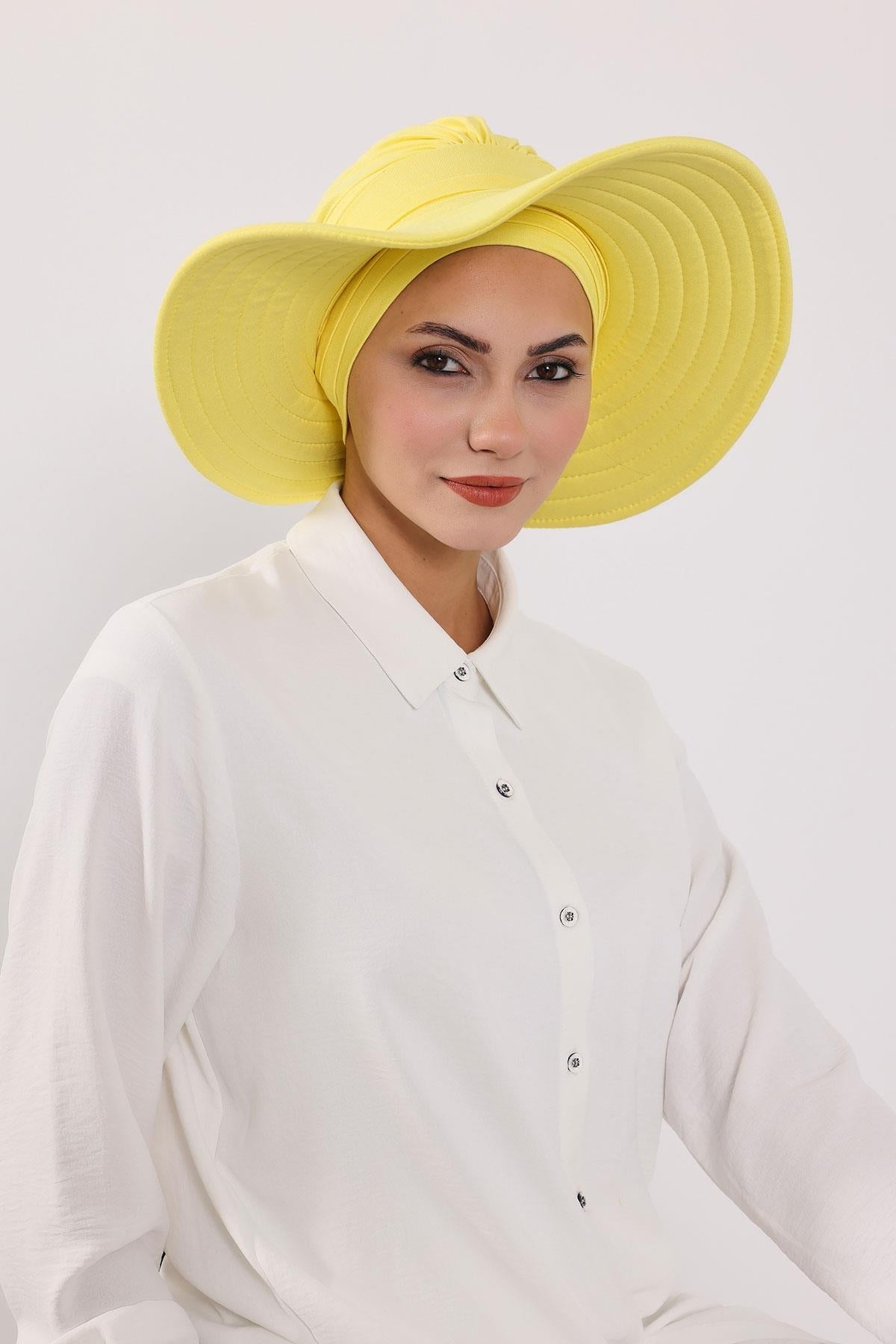 Jersey Bonnet Turban with Wide-Brim Sun Hat