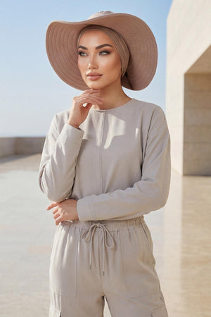 Jersey Bonnet Turban with Wide-Brim Sun Hat